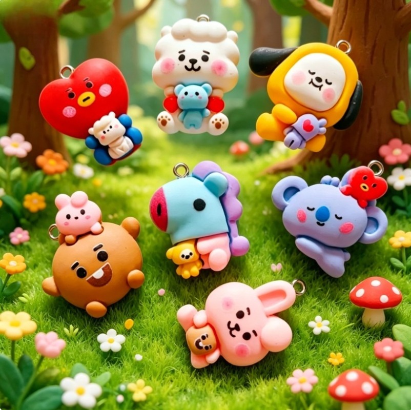 7pcs BT21 Resin Cartoon Charm  - Resin Craft Supplies ulasan dan harga